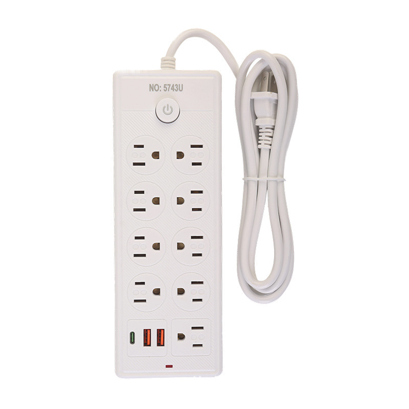 2USB + 1Type-c estándar estadounidense América del Sur México 6FT comercio exterior enchufe blanco y negro 27 agujeros 9 posiciones 110V