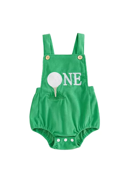 Boys' Birthday Letter Embroidered Suspender Romper