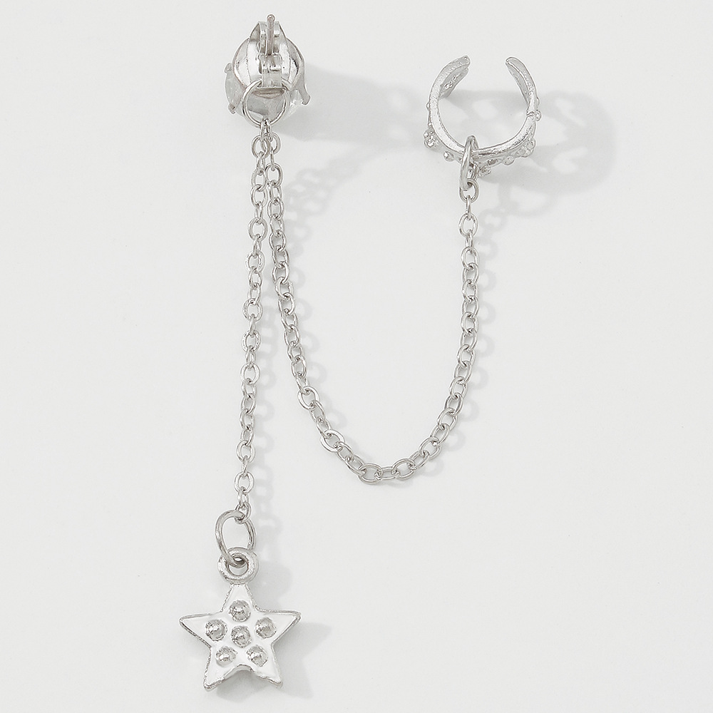 European And American Geometric Fashion Chain Tassel Five-pointed Star Ear Bone Clip Earrings display picture 5