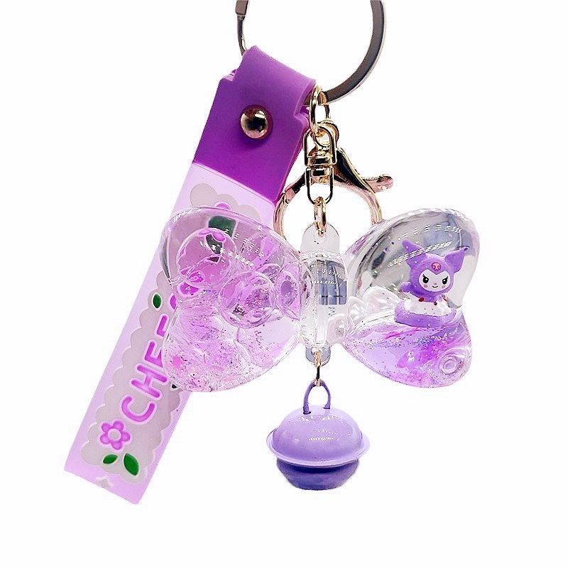 New Oil Floating Cartoon Wind Chime Quicksand Bow Keychain Personalized Trendyy Bag Pendant Car Pendant