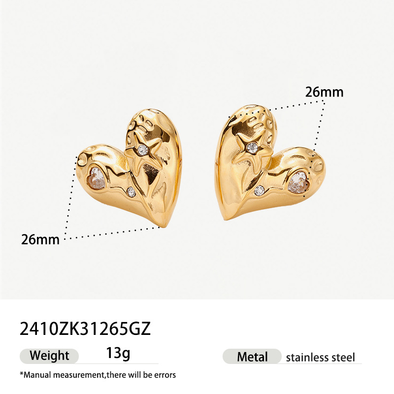 Taina Omeiins amor zircon orejetas femenina encantadora nicho de alta sensación orejetas de acero inoxidable orejetas 18K