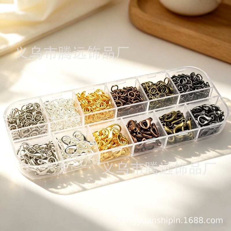 12-Compartment Open and Closed Ring Lobster Clasp 6-Color Combination Set DIY Jewelry Accessories Handmade Beading Kit
