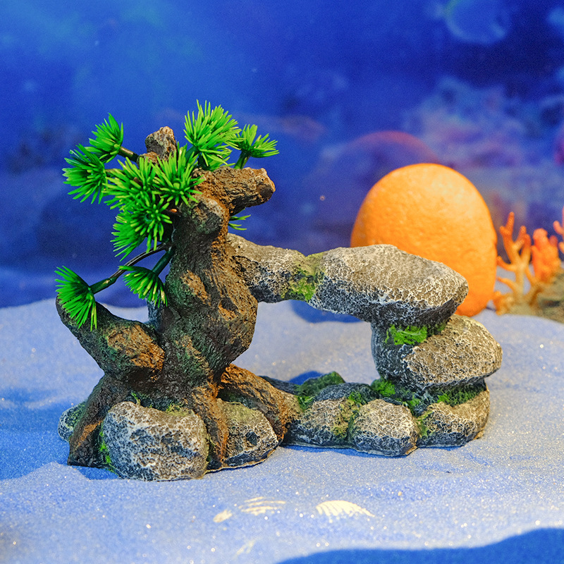 Peces y camarones para evitar agujeros, adornos de acuarios, venta al por mayor transfronteriza, celebridades de Internet, estilos explosivos, decoración de peceras, piedras apiladas y arcos de árboles