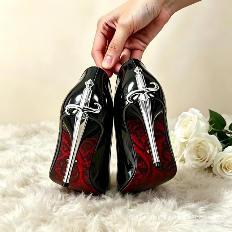 2026 New Model High-Heeled Shoes for Women, Foreign Trade Women's Shoes, Thin Heels, Spring and Autumn, Black Nightclub Sexy Patent Leather Large Size Pointed Toe Single Shoes