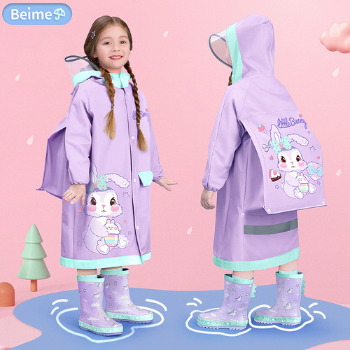 Beimeiyuan Factory EVA children's raincoat wholesale girls primary school students go to school with school bag bits baby waterproof poncho