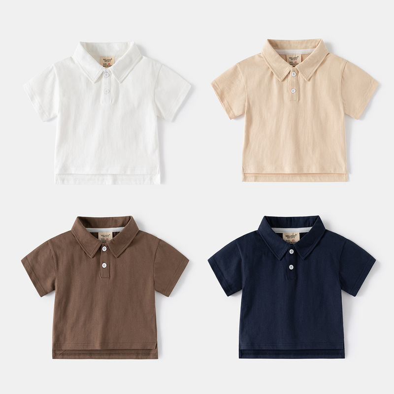 Summer new children's monochrome POLO short sleeve collar buckle casual lapel short sleeve cool summer handsome short sleeve Summer new children's monochrome POLO short sleeve collar buckle casual lapel short sleeve cool summer handsome short sleeve