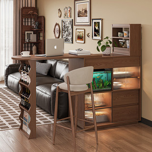 Fle Solid Wood Bar Table Home Balcony Leisure Retractable Small Apartment Sofa Partition Narrow Island Sideboard