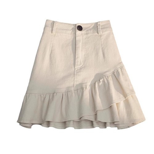 2024 Spring and Summer New Half Skirt White Denim Irregular Ruffled A-Line Skirt High Waist Short Skirt Women's Anti-peek 