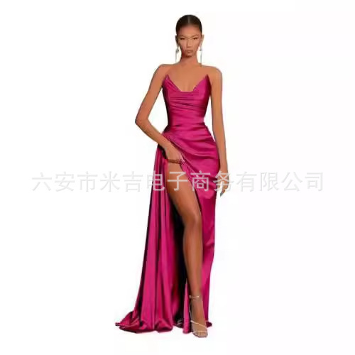 2025 New European and American Export Cross-Border Suspenders Sexy Prom Party Dress Slit Banquet Elegant Evening Dress