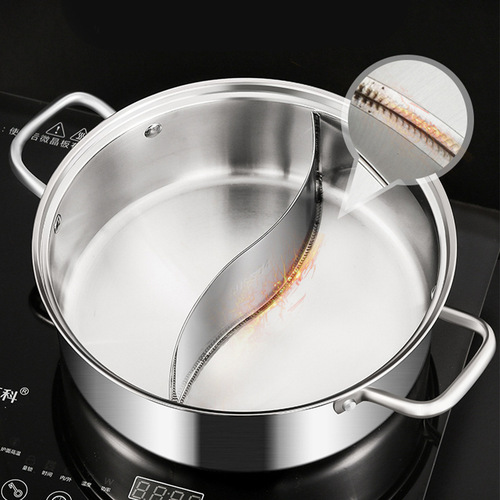304 couple hot pot stainless steel two-layer separated pot, thickened 2-tier hot pot basin clear broth pot, double-bottom induction hot pot