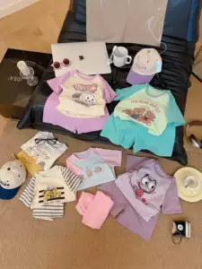 New cartoon raglan short-sleeve set for children, summer two-piece outfit for boys and girls, cute printed children's clothing, trendy and available for wholesale