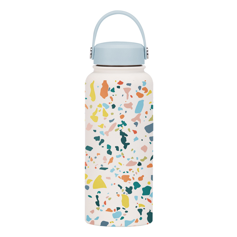 Nueva Botella de Agua Deportiva Aislada de 1 Litro, Boca Ancha, Portátil, al Vacío, para Exteriores, con Estampado, para Mujer, 2026