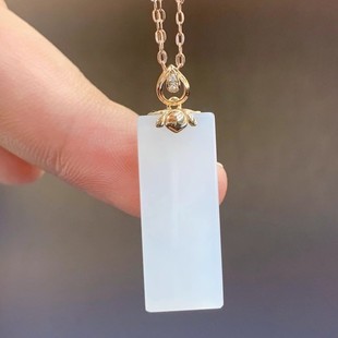 Fubei Diamond Jewelry [18K Gold Inlaid with Natural Hetian Mutton Fat White Jade Square Pendant] Bare Stone Size 10*26mm