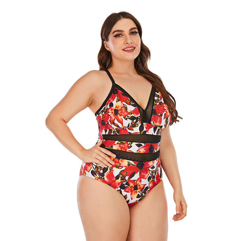 plus size print V-neck one-piece swimsuit NSVNS117413