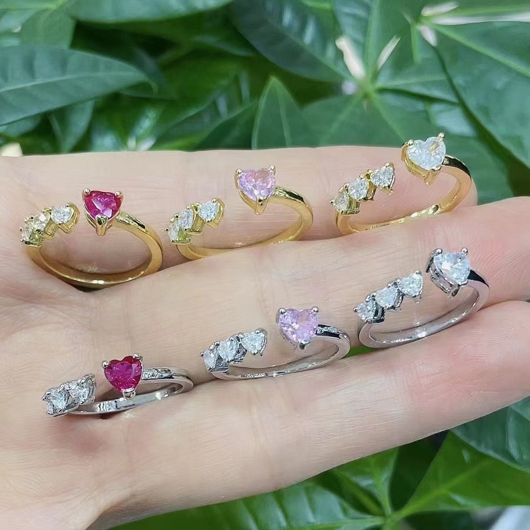 Zircon Inlay Material Earrings Classification Color Rhinestone Heart-shaped Inlaid Zircon Personality Ring