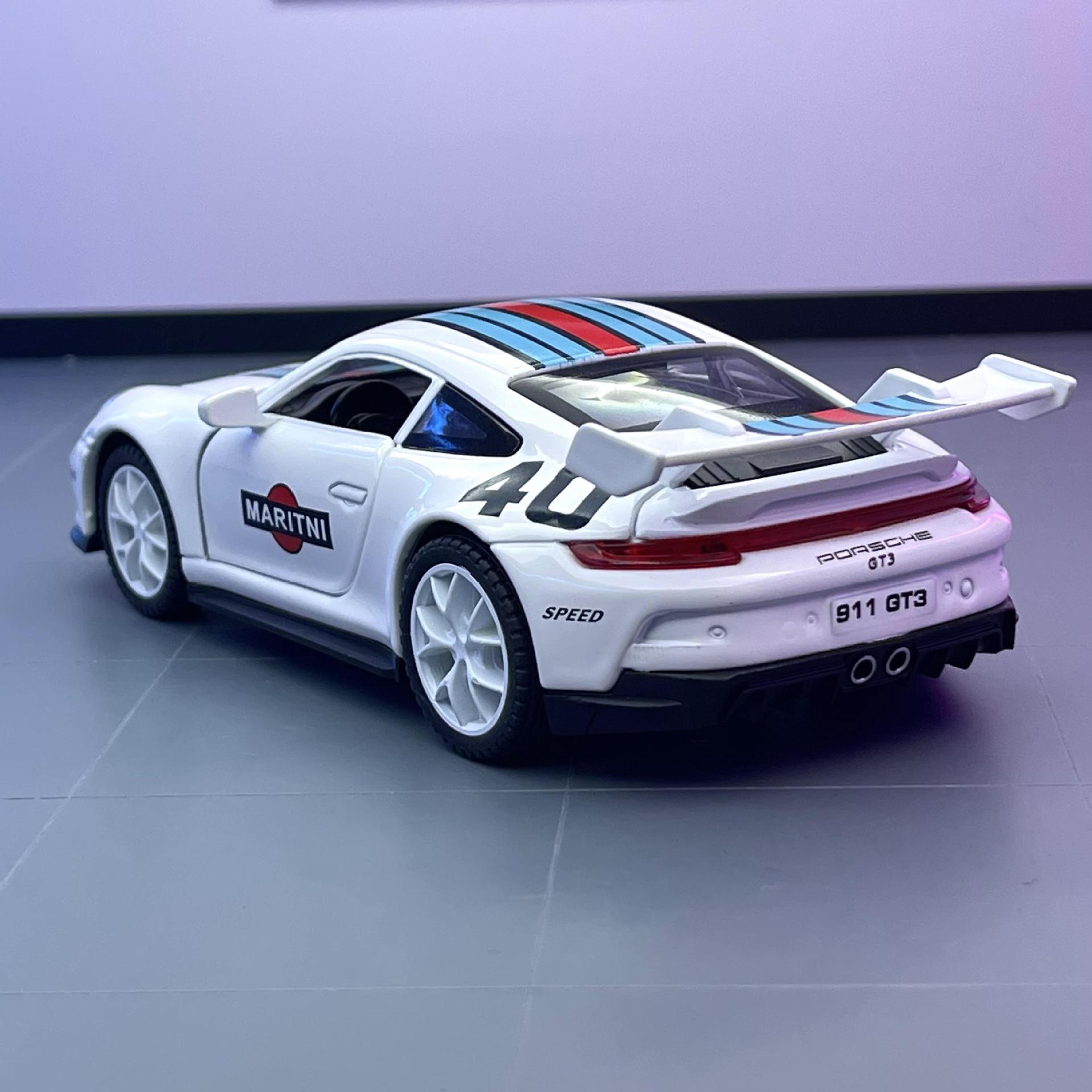 Zhongyuan xinghejin modelo de coche 1:32 tiempo garantizado 911 GT3 coche deportivo con sonido y luz Tire hacia atrás coche de juguete modelo de música adornos