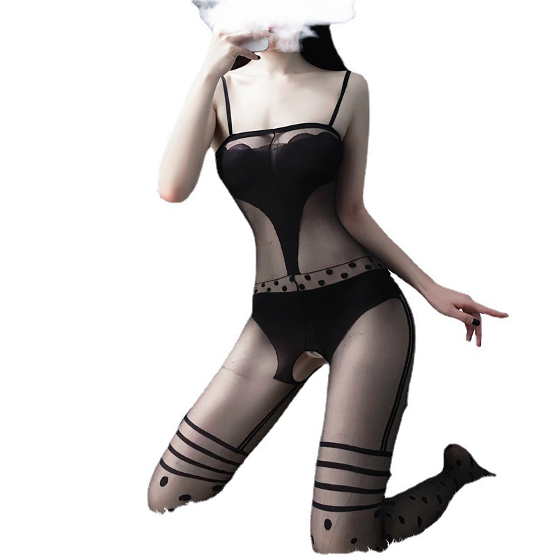 Lencería sexy medias lindas de mujer Comercio exterior negro Sling diario ropa de seda abierta final desmenuzado entrega coqueta