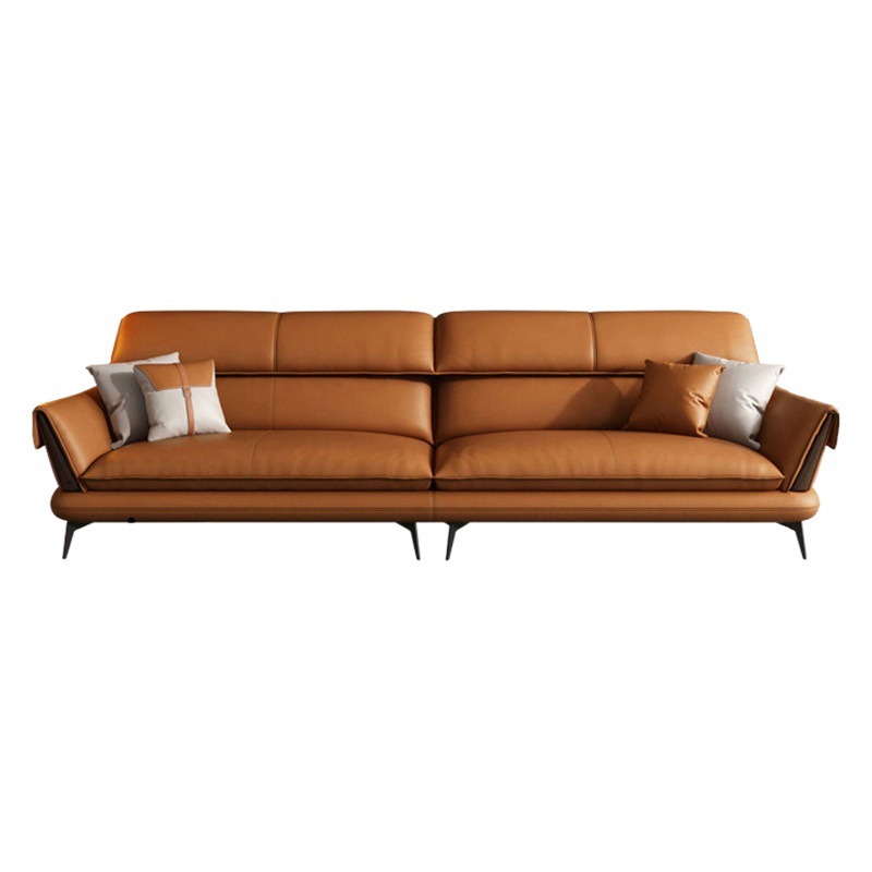 Sofá de cuero primera capa de piel de vaca italiano minimalista de tres asientos sofá muebles de sala de estar respaldo alto sofá de fila recta combinación