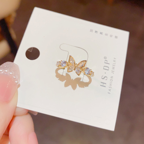 Sweet and Versatile Diamond-Encrusted Butterfly Ring for Women - Light Luxury, Unique Design, Exquisite Finger Ring, Super Fairy Hand Accessory