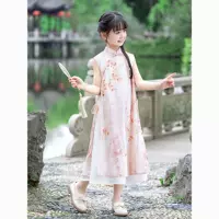 Платье Hanfu Cheongsam для девочек, лето 2024, популярное стильное платье, новый китайский стиль, национальный стиль, костюм Тан для девочек, детское платье принцессы.