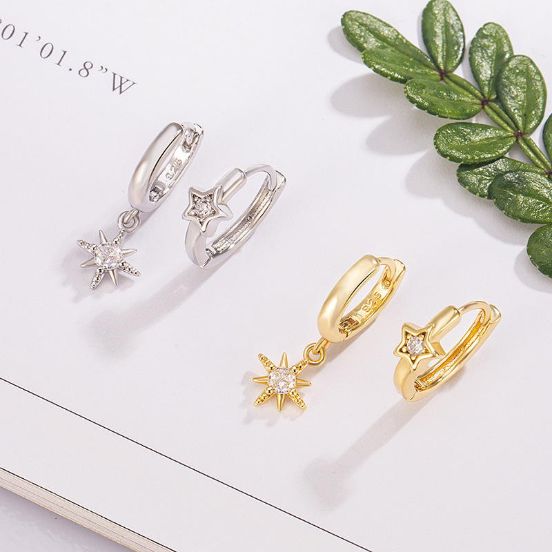 New Exquisite Asymmetrical Eight-Pointed Star Earrings for Women French Versatile Fashion Gold Simple Stacked Earrings and Earrings