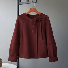 9360系带毛呢外套双面呢羊毛宽松休闲超好看秋冬新短款上衣女装