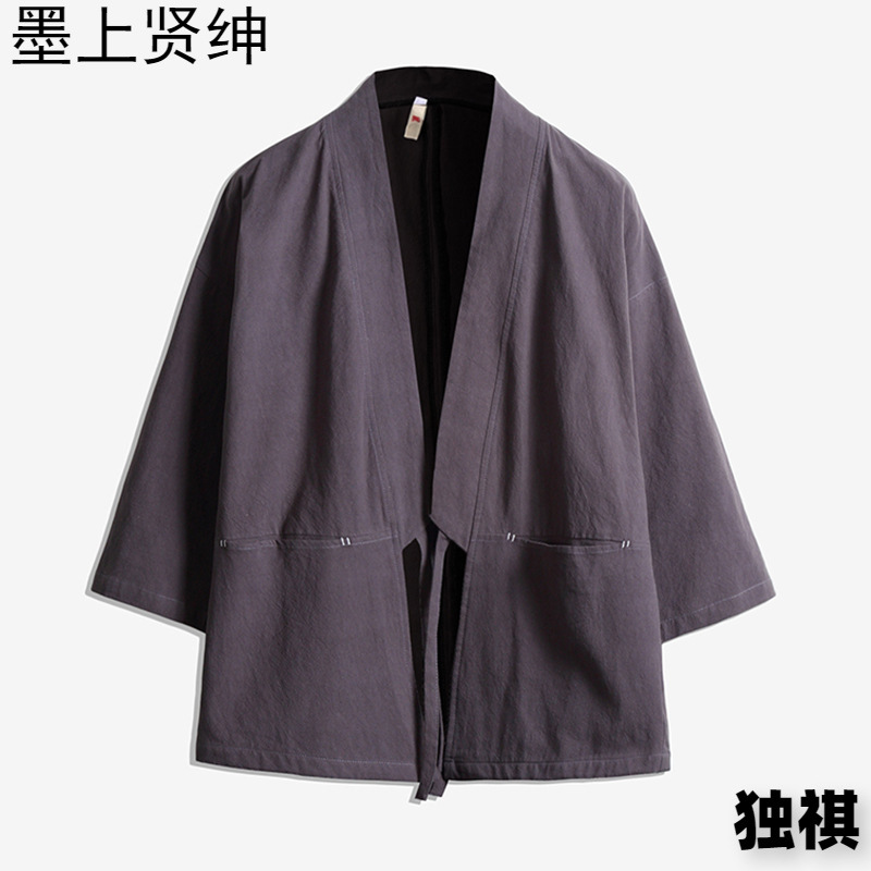 Comercio exterior verano nuevo estilo chino estilo Hanfu estilo japonés chaqueta de kimono para hombre chaqueta de manga de cinco puntos chaqueta de moda