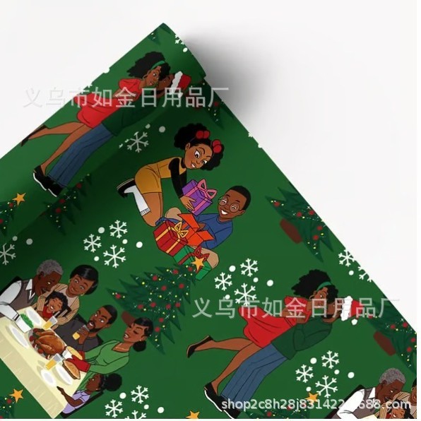 2025跨境新品Santa Claus wrapping paper黑色圣诞老人包装纸|undefined