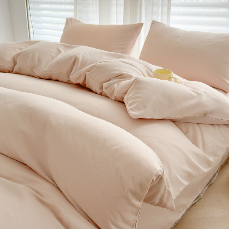 Simple cuatro piezas de color sólido series de colchas de cama dormitorio una sola persona tres piezas de ropa de cama suave piel