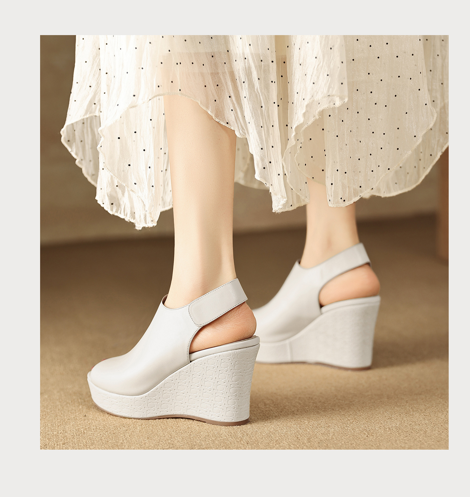 Sandal cao gót nữ quai ngang mũi hở đế xuồng gót 9 cm — màu đen, màu trắng ngà chi tiết 13