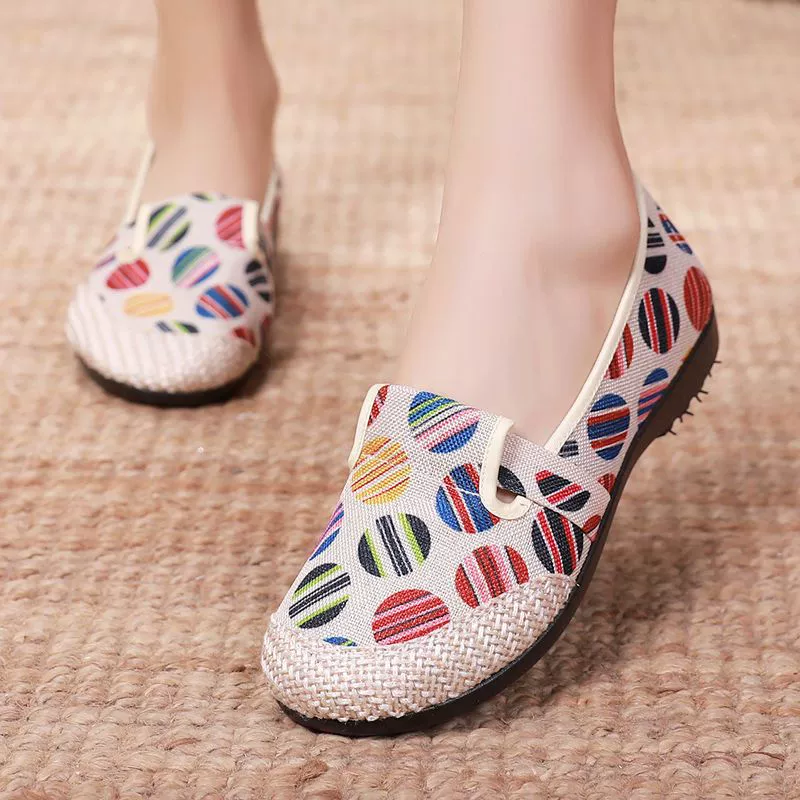 Тканевые туфли Old Beijing, женская обувь, дышащая парусиновая обувь без шнуровки, весенне-осенняя Повседневная универсальная обувь на плоской подошве с мелким ртом, обувь для мам