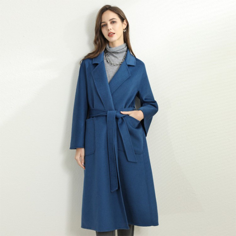 鄂尔多斯市宽松大码女装高档长款双面羊绒大衣气质大睡袍毛呢外套