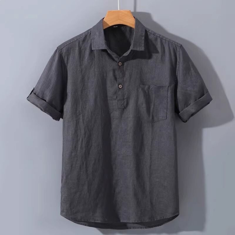 Summer Pure Linen Men's Short-Sleeved Shirt, Linen Men's Clothing, New Chinese Style Collared Full Linen Half-Sleeved Men's Shirt