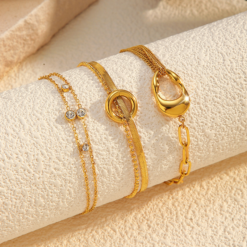 Cross-Border European and American New Style Non-Fading Double-Layer Titanium Steel Bracelet Light Luxury Simple Versatile Stainless Steel Bracelet Wholesale