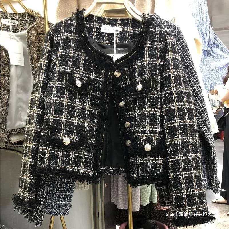 Tweed Chanel-Style Short Jacket for Women 2025 New Model Socialite Tassel Short Fashion Casual Top Plaid Jacket