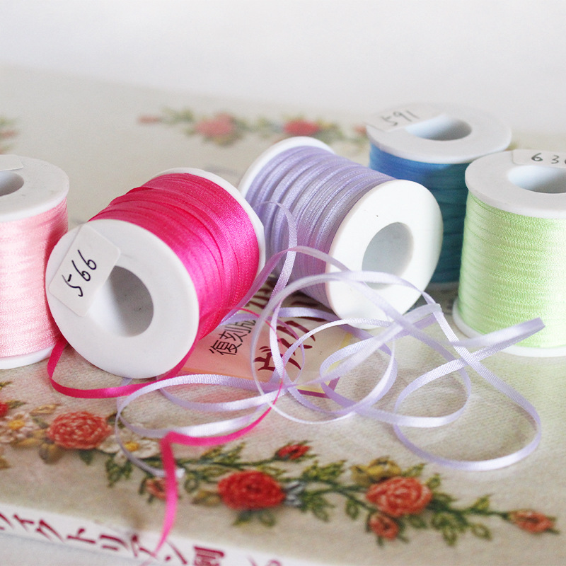PK7J2毫米真丝丝带绣diy手工材料装饰飘带彩色包装黑色红色细丝带