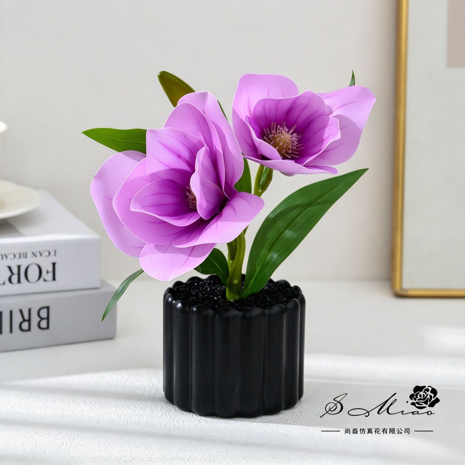Dos tenedores y cinco flores se sienten pequeñas Phalaenopsis macetas simulación bonsái flores falsas decoración del hogar fotografía de flores artificiales flores de bodas