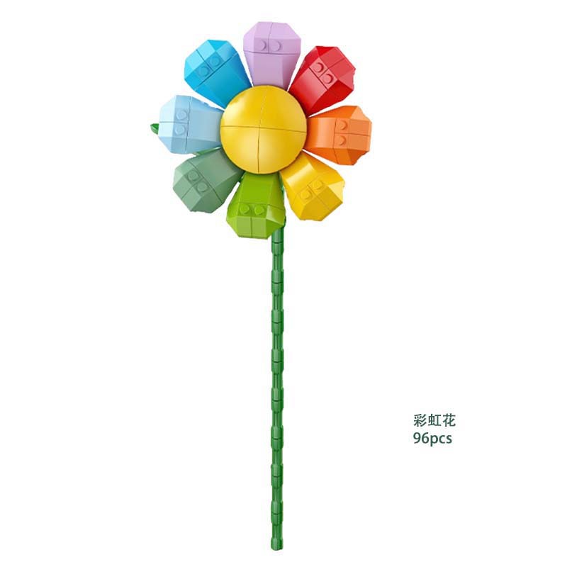 小颗粒积木仿真花枝DIY拼装益智玩具玫瑰花女生礼物情人节小花束