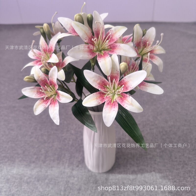 10头胶片小百合高级仿真花酒店摆设轻奢婚庆家居客厅装饰摄影道具|undefined