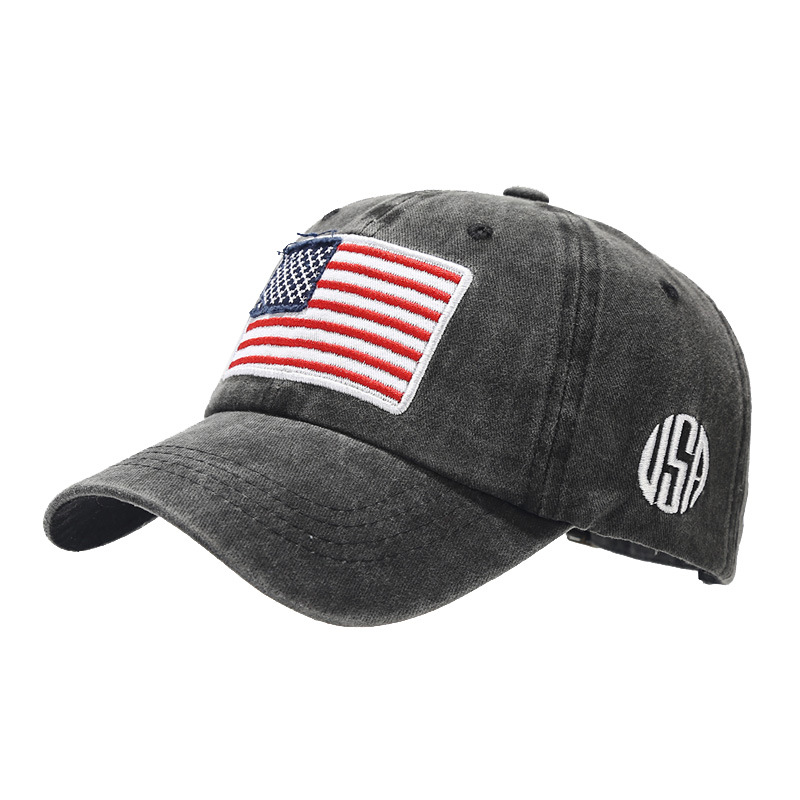 Amazon Venta caliente bandera americana lavada gorra de béisbol apenada hombres y mujeres europeos y americanos de moda al aire libre gorra de marea sombrero