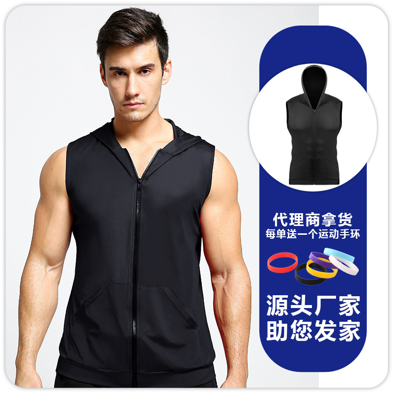 Verano nueva chaqueta con capucha de los hombres deportes fitness chaleco sin mangas Delgado suéter cremallera image 10