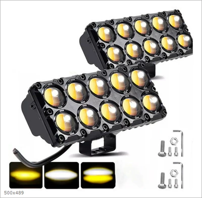 Motorcycle headlights, headlights, Motorcycle Lights - bt-double-row-10-beads-white-and-yellow-always-bright-without-cover