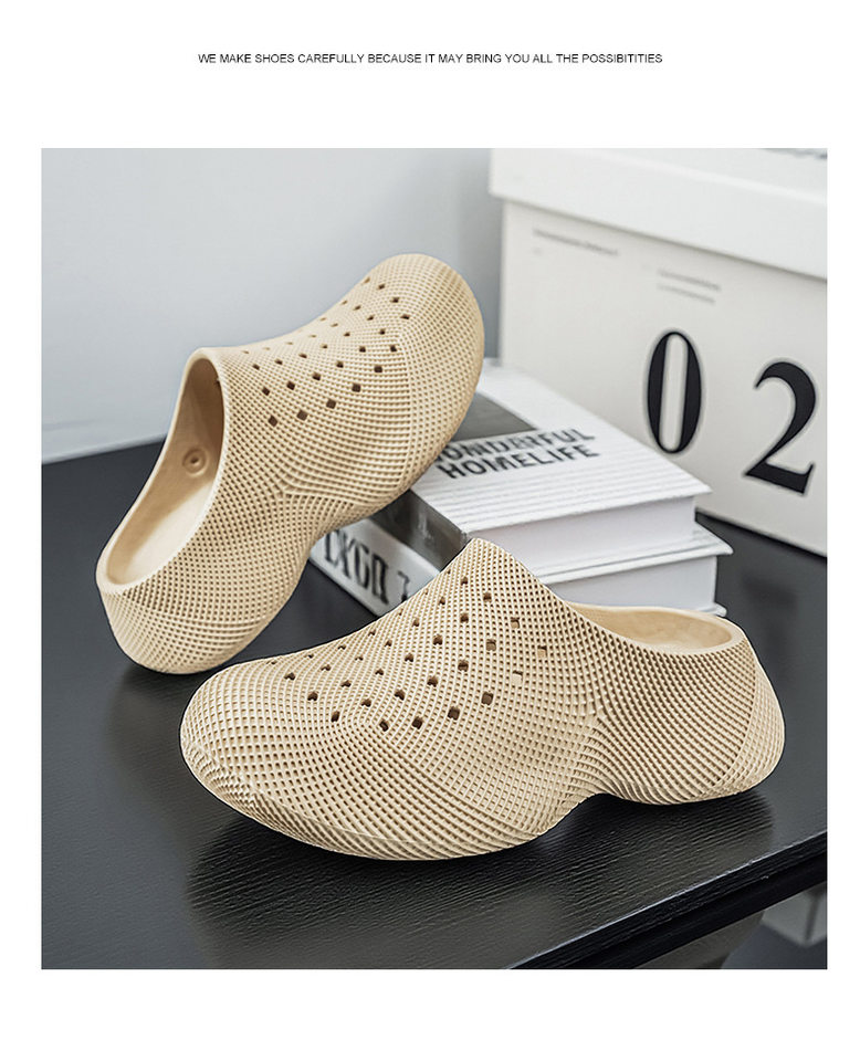 Dép bít mũi đế dày in 3D thoáng khí chống trượt đi ngoài trời — Màu kaki, màu đen chi tiết 13