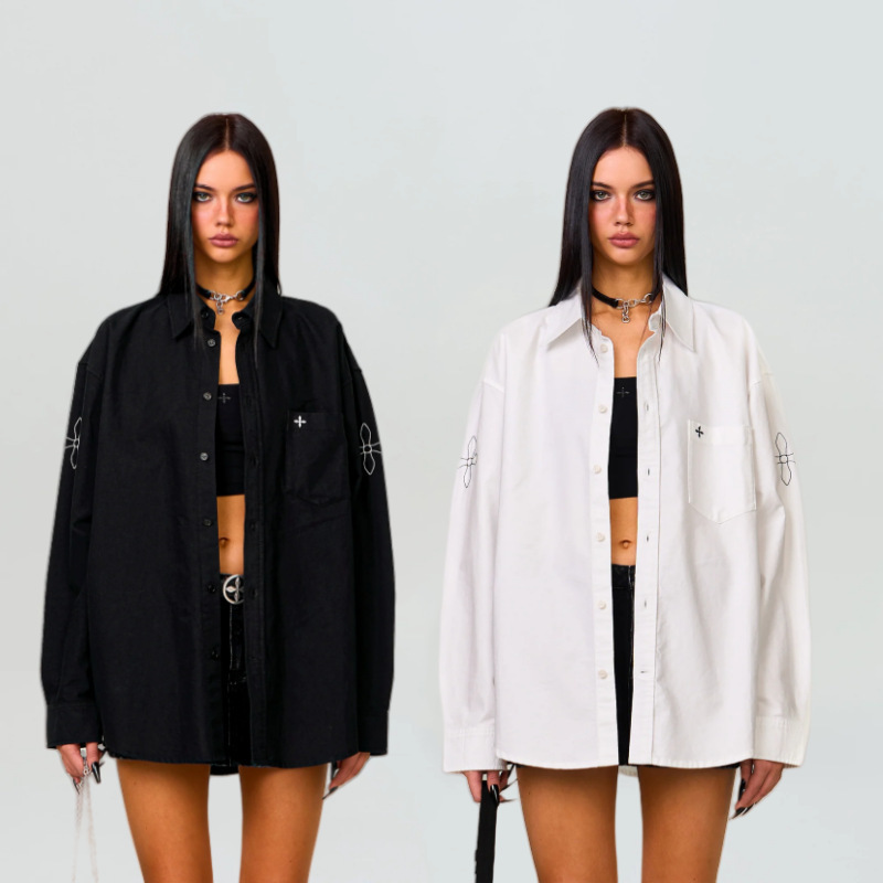 Smfk Designer Classical Oversized Shirt Embroidered Cotton Washed Work Top 25 Years Spring New Style