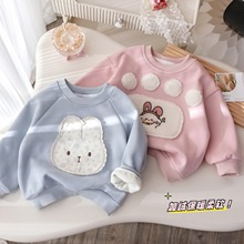 女童韩版加绒卫衣可爱百搭卡通贴布绣上衣宝宝冬季新款加厚套头衫