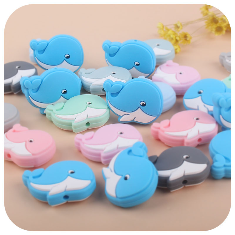 Nuevo bebé suministros dibujos animados animal ballena mordedor cuentas creativo molar DIY bebé pezón anti-gota cadena juguete