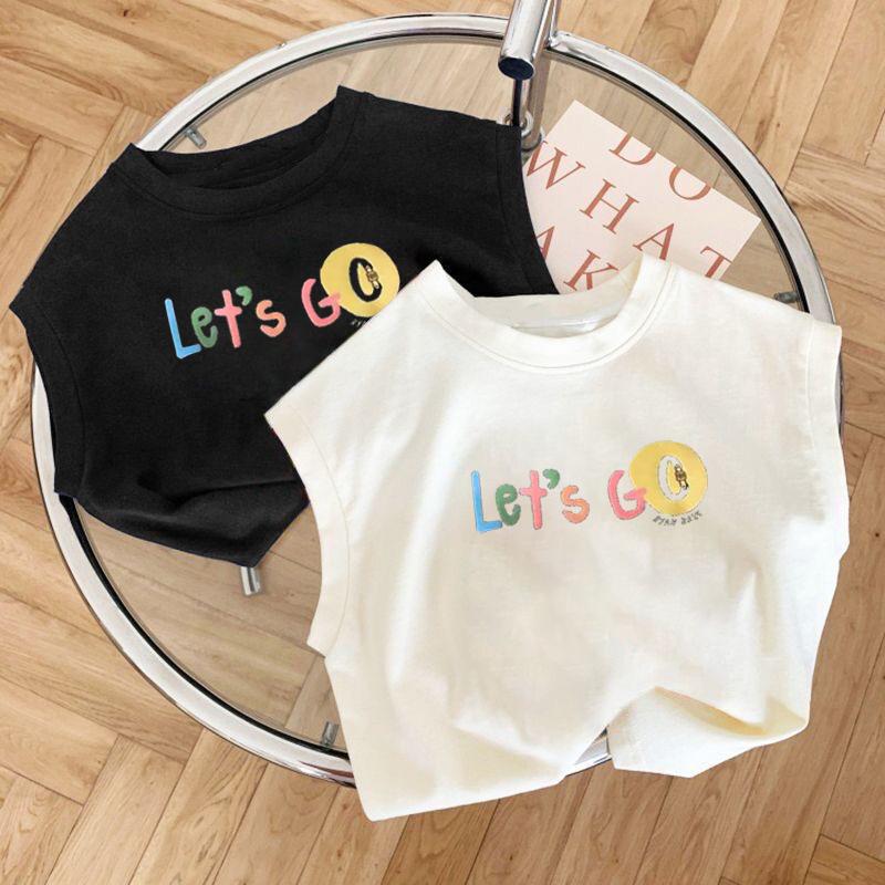 Children's Summer V-Neck Pure Cotton T-Shirts for Boys and Girls - New Fashion, Stylish Round Neck Baby T-Shirts with Prints - Versatile Sleeveless Tops