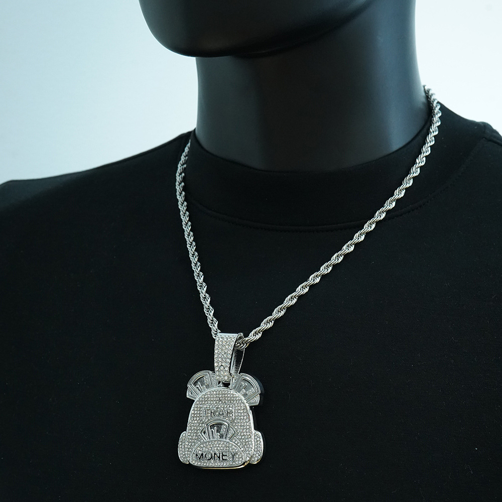 Marca de moda con diamantes letras MONEY bolsas de dinero colgante collar hombre europeo y americano hip hop collar de cadena cubano personalizado al por mayor