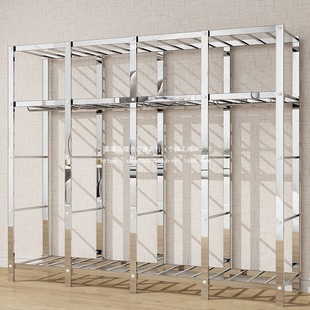 Cloth Wardrobe All-Steel Stainless Steel Simple Steel Pipe Thickened and Reinforced Double Assembled Storage Rack Rental Room Hanging Wardrobe