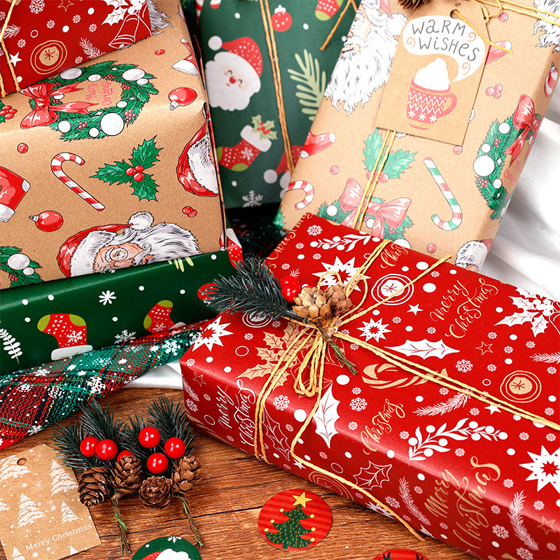 Papel de embalaje de regalos de Navidad transfronterizos Papá Noel campana flocos de nieve Papá Noel flores de embalaje de regalo